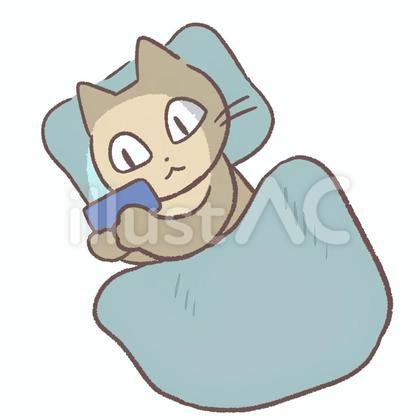 暗闇で寝ながらスマホをいじる猫