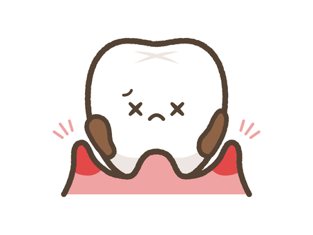 腫れて隙間ができた歯茎と歯のキャラクター 歯,歯医者,キャラクター,歯茎,腫れ,隙間,ぐらつき,歯周病,虫歯,汚れのイラスト素材