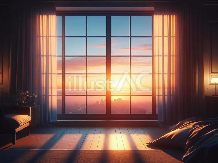 窓から見える夕焼け 窓,部屋,夕陽のイラスト素材