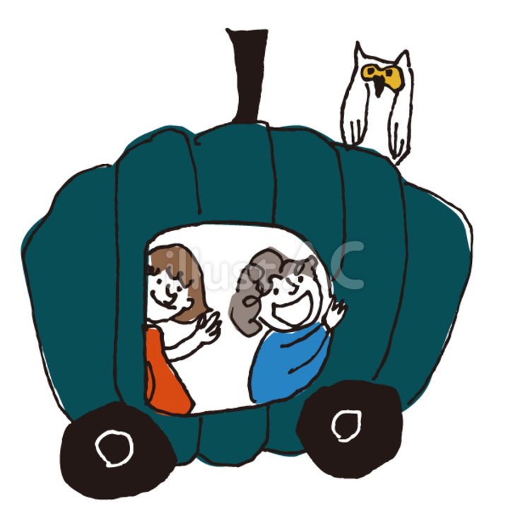 かぼちゃの馬車から手を振る子どもたち ハロウィン,10月31日,10月のイラスト素材