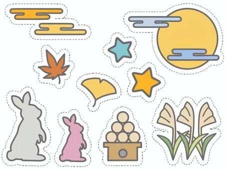 Otsukimi sticker set, moon viewing, sticker, rabbit, JPG and PNG