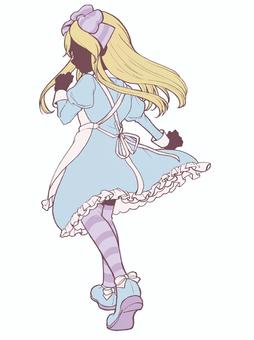 アリス風ワンピース　全身イラスト 女の子,不思議の国のアリス,アリス,童話,おとぎ話,ファンタジー,ファンシー,物語,女性,人物のイラスト素材