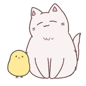 cute white cat and chick, , JPG and PNG