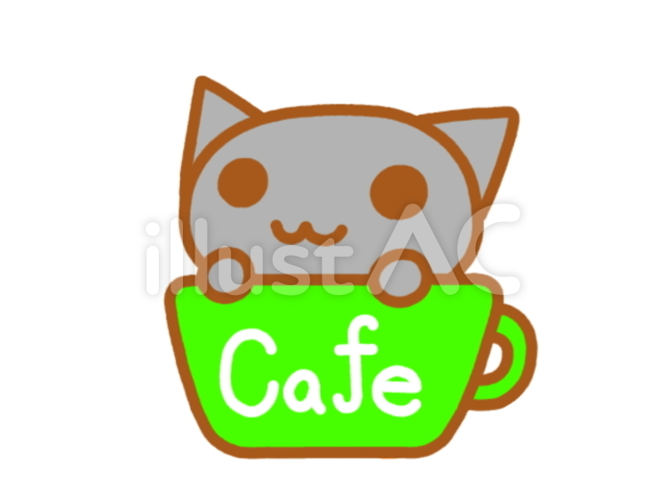 ねこカフェ　黒緑 ねこ,ねこカフェ,カフェのイラスト素材