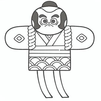 かわいいやっこ凧の白黒手描きイラスト 凧,凧上げ,やっこ凧,正月,手描き,奴凧,遊び,凧揚げ,凧あげ,かわいいのイラスト素材