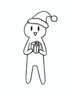 クリスマスプレゼントを持つ人（モノクロ）