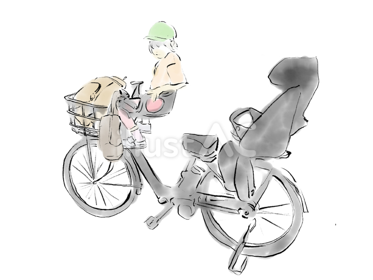 電動自転車と子ども 子ども,電動自転車,自転車のイラスト素材