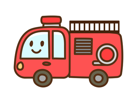 くるま_顔あり主線_消防車 車,自動車,乗り物,消防車,消防,ポンプ車,かわいい,シンプル,手描き,アイコンのイラスト素材