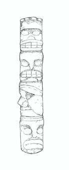 【手描き】トーテムポールの線画イラスト トーテムポール,彫刻,北米,伝統,魔除け,手描き,リアル,モノクロ,挿絵,白バックのイラスト素材