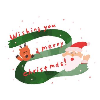 くねくねリボン_wishing 12月,冬,クリスマス,サンタクロース,トナカイ,帽子,髭,角,リボン,雪のイラスト素材