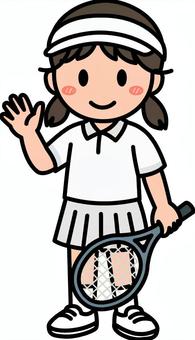 白のテニスの女子です。 テニス,シンプル,サークル,クラブ,部活,スポーツ,競技,ラケット,運動,体育のイラスト素材