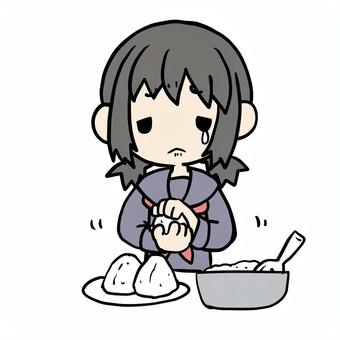 おにぎりを握る泣く学生少女 おにぎりを握る泣く学生少女 学生,おにぎり,握る,泣く,涙,悲しい,不満,不安,日常,ストレスのイラスト素材