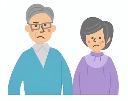 困り顔の老夫婦 困り顔,顰めっ面,老夫婦,人物,カップル,夫婦,おじいさん,おばあさん,困る,かわいいのイラスト素材