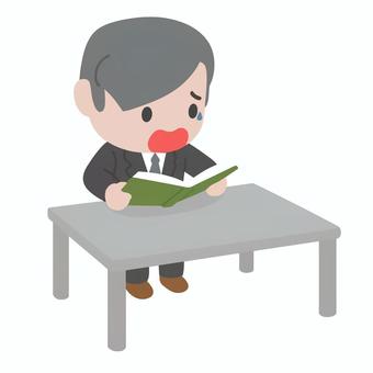 焦り本を読むビジネスマン ビジネスマン,本,読書,焦り,緊張,慌てる,勉強,学習,知識,仕事のイラスト素材