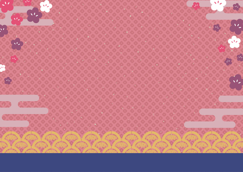 新春チラシ背景-15 背景,和柄,フレーム,青海波,竹,雲,霞,金粉,霞文様,梅のイラスト素材