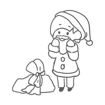サンタの女の子線画イラスト サンタクロース,女の子,クリスマス,冬,プレゼント,衣装,線画,かわいい,ほっこり,シンプルのイラスト素材