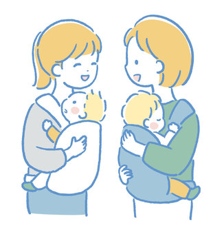 赤ちゃんを抱っこしているママ達(眉無)2 赤ちゃんを抱っこしているママ達(眉無)2 ママ,お母さん,赤ちゃん,0歳児,1歳児,乳児,子育て,育児,抱っこ,抱っこ紐のイラスト素材