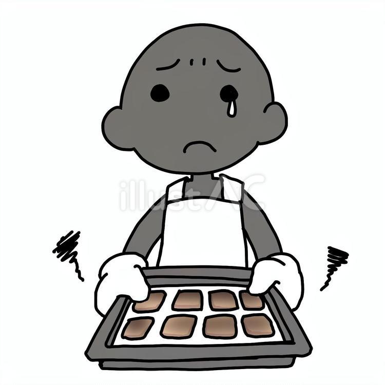 失敗クッキーを焼いた泣くシルエット人物 シルエット,クッキー,泣くのイラスト素材