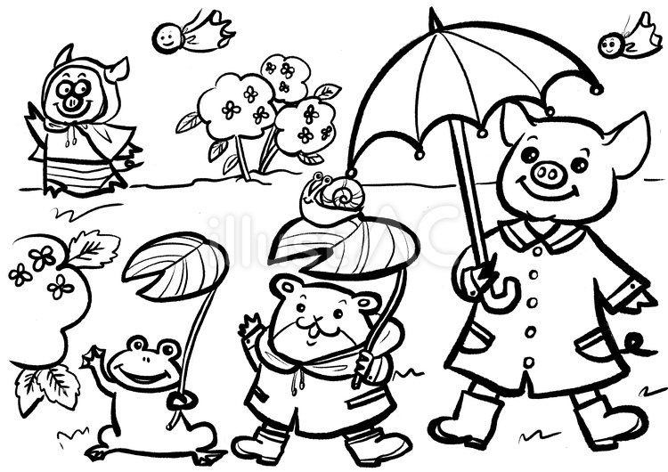 雨の日のさんぽ 雨,ブタ,さんぽのイラスト素材