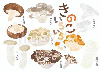 水彩風きのこいろいろ-2