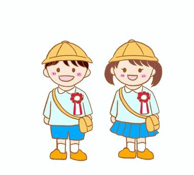 入園、卒園の男の子と女の子 入園,卒園,幼稚園,男の子,女の子,人物のイラスト素材
