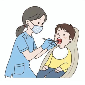 女医さんと男の子の歯科検診 女医さんと男の子の歯科検診 歯科検診,歯科健診,歯医者,定期検診,健診,検診,受診,診察,虫歯,予防のイラスト素材