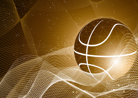 バスケットボールと曲線の金色の背景素材 スポーツ,バスケットボール,曲線,波形,テクノロジー,光,パーティクル,スタイリッシュ,ゴールド,背景のイラスト素材