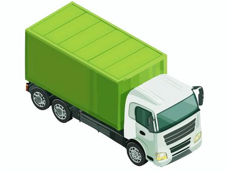 緑のアイソメトリックのトラックのイラスト 車,トラック,大型車,タイヤ,窓ガラス,車体,アイソメトリック,ベクターのイラスト素材