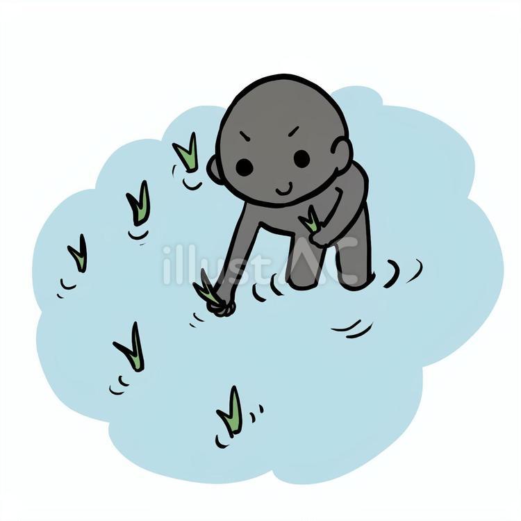 楽しく田植えするシルエット人物 シルエット,田植え,田んぼのイラスト素材