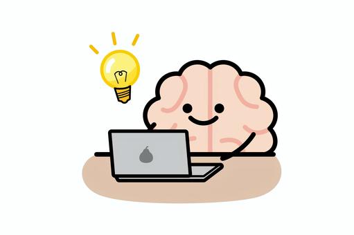 脳みそさん★パソコン作業 脳みそ,パソコン,仕事,作業,アイデア,電球,机,脳,効率のイラスト素材
