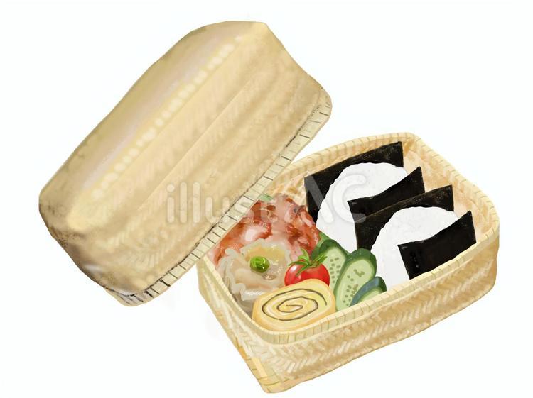 おにぎり弁当（竹製弁当箱1）蓋付き2 おにぎり,弁当,竹製のイラスト素材