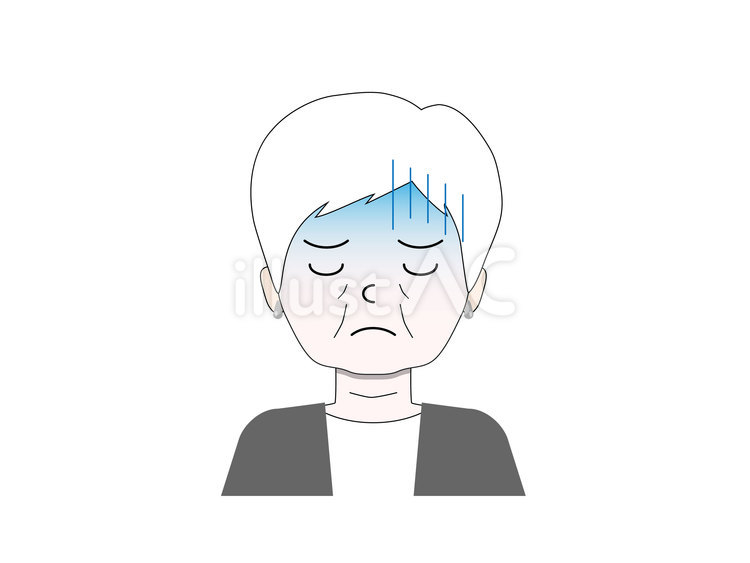 青ざめて伏し目がちの白髪女性 女性,老人,高齢者のイラスト素材