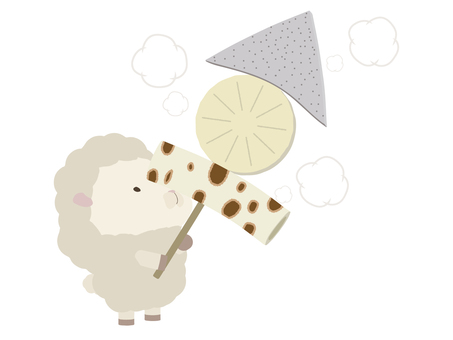 おでんを持っている白い羊 おでん,羊,動物,かわいい,こんにゃく,大根,ちくわのイラスト素材