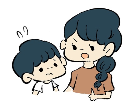 親子/男の子/叱られる 親子,母親,叱る,注意,男の子,子ども,幼稚園,保育園,子ども園のイラスト素材