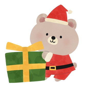 クリスマスプレゼントとくま クリスマス,プレゼント,くま,動物,サンタクロース,帽子,冬,絵本,可愛い,ゆるいのイラスト素材