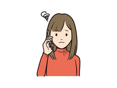 スマホ通話で困惑するニットセーターの女性 スマホ,スマートフォン,電話,携帯電話,通話,話す,困惑,ol,セーター,ニットのイラスト素材