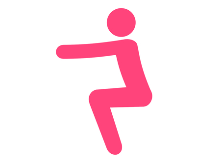 筋トレ：スクワットで足腰を鍛える人（赤） 人,人物,全身,ピクトグラム,スクワット,しゃがむ,踏ん張る,筋トレ,トレーニング,筋力のイラスト素材