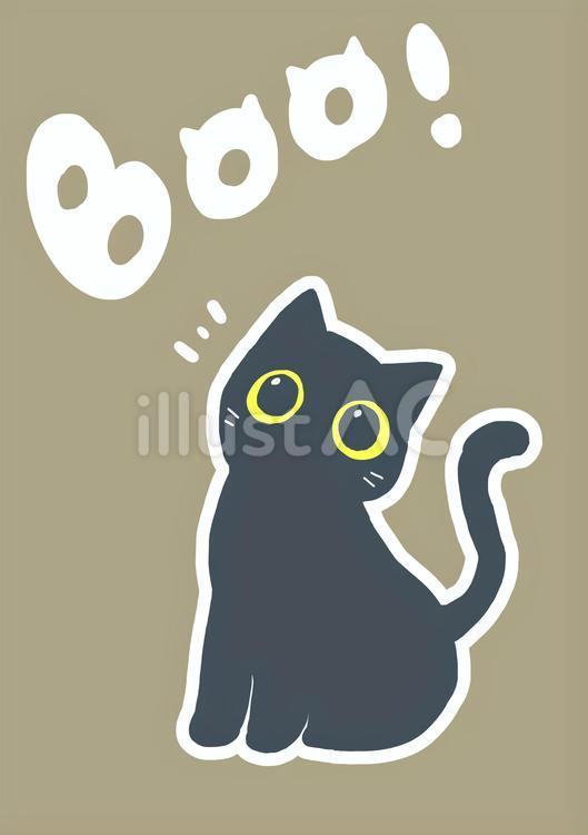 Boo!を見上げる黒猫　背景透過あり 動物,猫,黒猫のイラスト素材