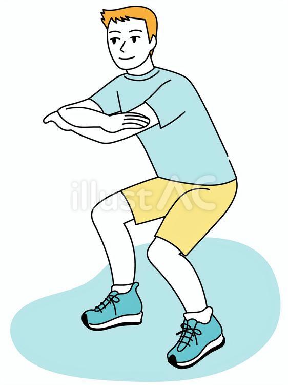 スクワットをする男性-2 スクワット,男性,筋トレのイラスト素材