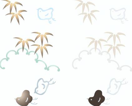 ai Japanese style, simple chick, bamboo set, gradation, bamboo grass, birds, JPG, PNG and AI