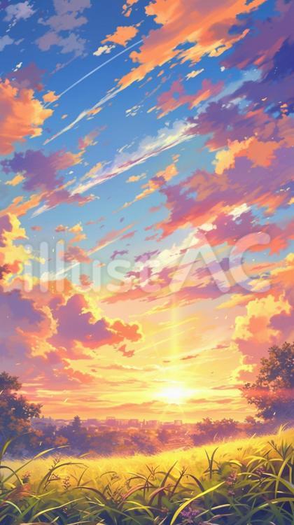 夕刻の草原α4 自然,夕刻,草原のイラスト素材