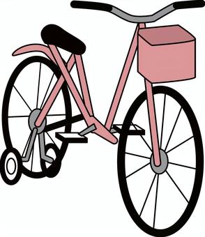 自転車補助輪 自転車,補助輪,子供用,チャリ,二輪,カゴ,線画,ピンクのイラスト素材