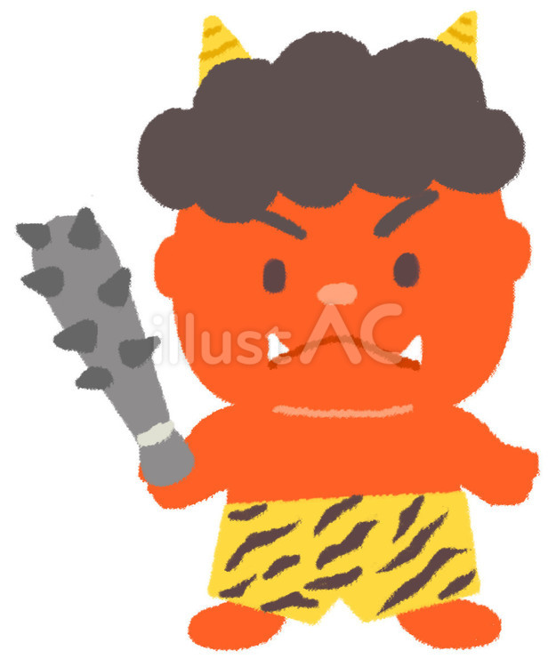 金棒を持った小さい赤鬼の子供 赤鬼,鬼,節分のイラスト素材
