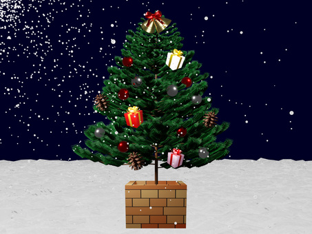 クリスマスツリーオーナメント付と雪の背景 クリスマスツリー,背景,おしゃれ,冬,クリスマス,ツリー,オーナメント,雪,プレゼントボックス,クリスマスプレゼントのイラスト素材