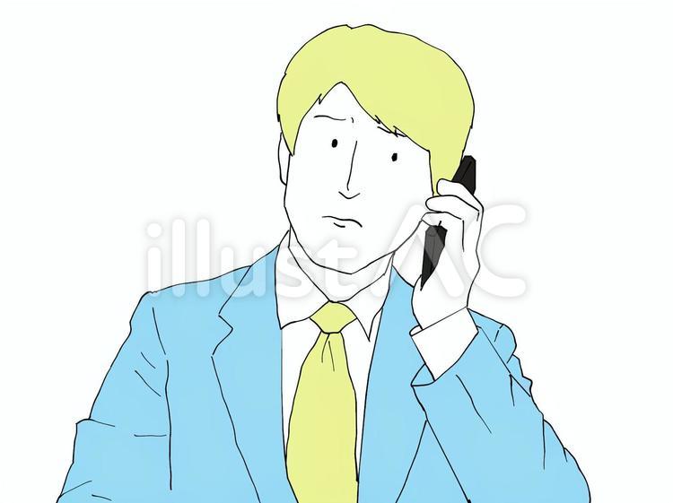 困り顔でスマホを持つ白人のビジネスマン スマホ,電話,ビジネスマンのイラスト素材