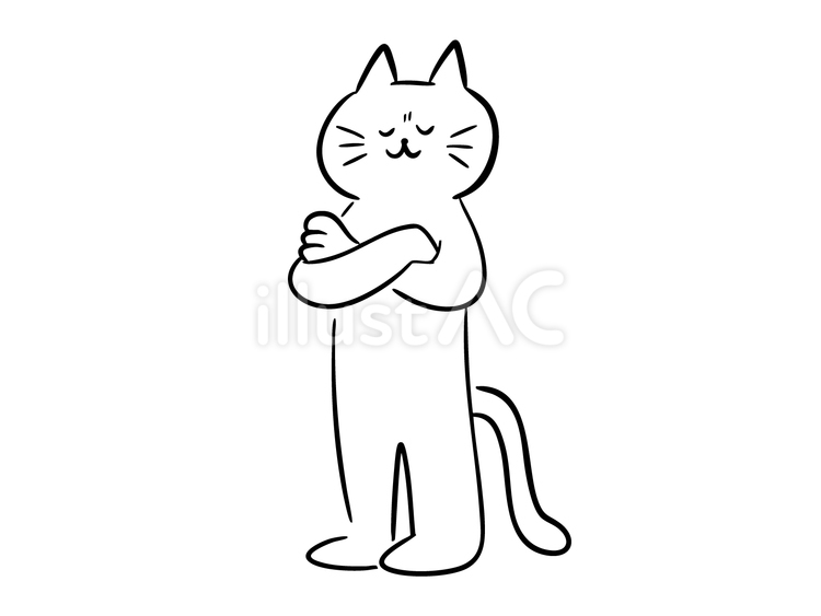 腕組みをする猫（モノクロ） 猫,腕組み,しかめっ面のイラスト素材