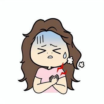 心臓が痛い女子 女性,動悸,息切れ,心臓,心臓病,病,痛い,過呼吸,青ざめる,真っ青のイラスト素材