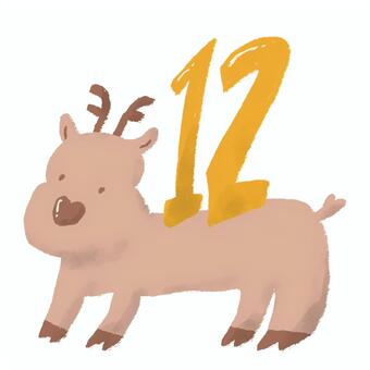 鼻がハートのトナカイ クリスマス,トナカイ,ハート,１２月,冬,カレンダー,手帳,手帳デコ,数字,手描きのイラスト素材