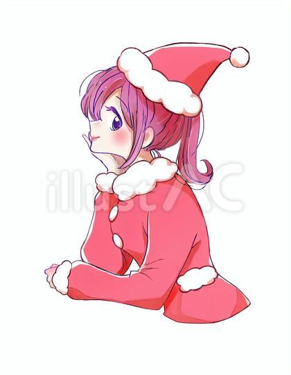 サンタクロースの恰好をした頬杖をつく女性