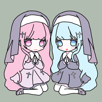 シスター 少女,かわいい,ゆるふわ,アイコン,双子のイラスト素材